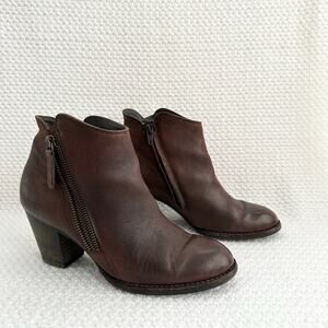 Paul Green Brown Leather Aubrey Double Zip Heeled Ankle Boots 4 UK 6 US